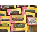 Matchbox Models of Yesteryear, window box issues, 2nd and 3rd series pink/yellow, purple/yellow,