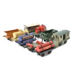 Hornby 0 Gauge Pre-war 'OAG' Freight Stock, including red/green 'single' wine wagon, GW green hopper