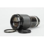 A Nikkor Auto Non AI 80-200mm f/4.5 Zoom Lens, serial no 118429, barrel G, wear to focus ring,