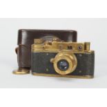 A Replica Gold Plated Leica II Camera, serial no. 354204, possibly converted from a Zorki C, shutter