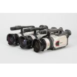 Three Canon 3CCD Digital Video Camcorders, one XM1, with 4.2-84mm f/1.6-2.9 20x zoom lens, Canon