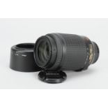 A Nikon AF-S DX 55-200mm f/4-5.6G IF-DX VR Zoom Lens, serial no 1144597, barrel VG, elements VG,