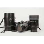 Minolta SLR Cameras and Lenses, a Dynax 8000i, serial no. 17202162, shutter working, body F, plastic