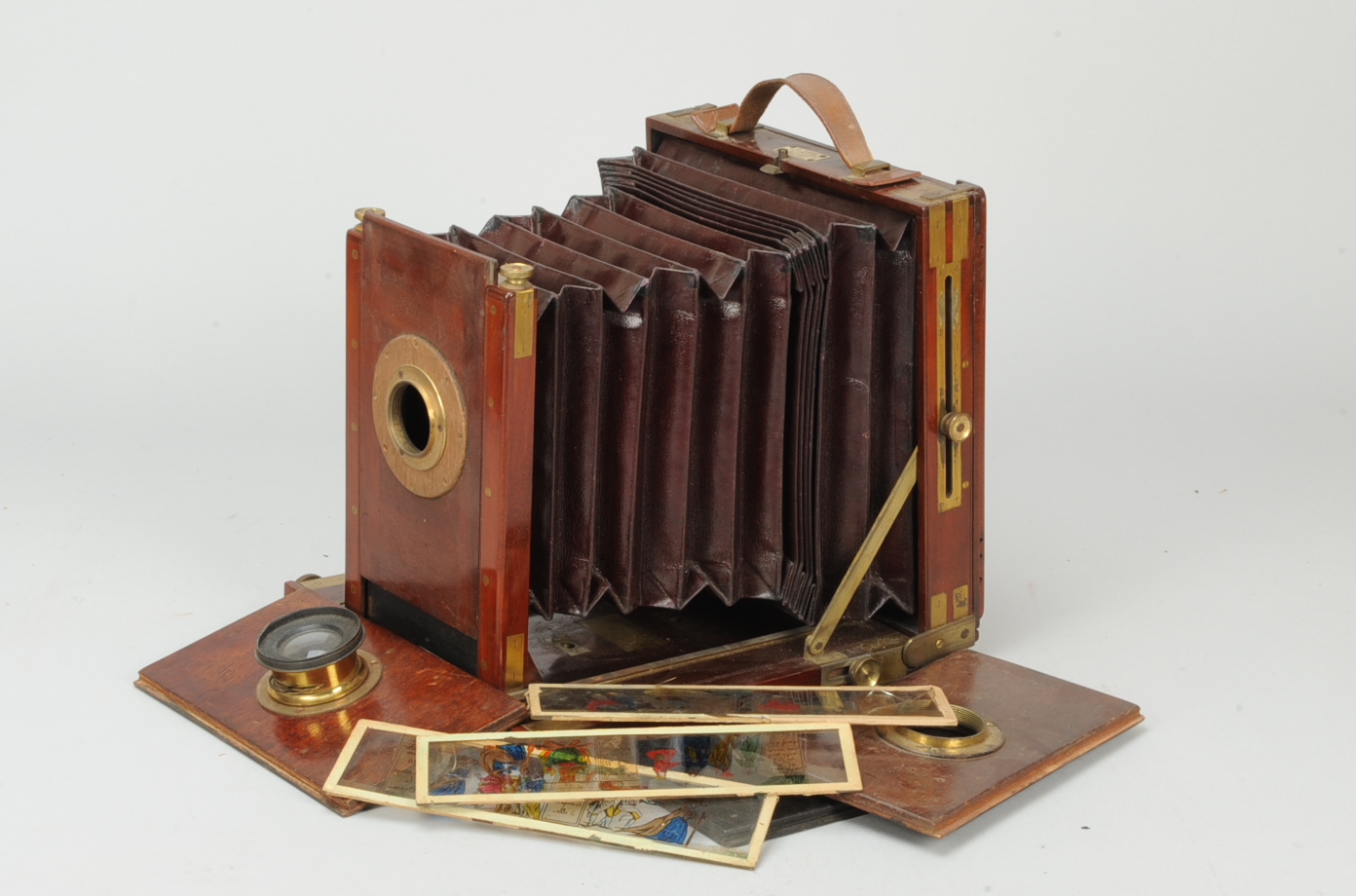 A Hare Whole Plate mahogany and brass-bound Field Camera, circa 1880, probably for transitional
