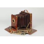 A Hare Whole Plate mahogany and brass-bound Field Camera, circa 1880, probably for transitional