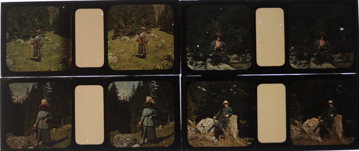 Stereoscopic metal-mounted 105mm x 45mm Autochromes, various subjects, including British views and