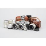 A Braun Super Paxette II Camera and Lenses, shutter working, timer sticking, body VG, rangefinder
