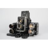 A Mamiya C330 Professional F TLR Camera and Lenses serial no D 132698, shutter working, body VG,
