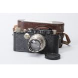 A Black Leica III Camera, serial no. 145040, shutter working, body F-G, some corrosion to slow speed