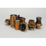 A Wooden Case of Cinematographer's Lenses, a group of 1930s brass mounted lenses in a felt-lined,
