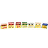 Matchbox Lesney 1-75 Series Buses & Coaches, 74 Daimler Bus (3), differing colours, 5 London Bus, 66