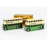 Dinky Toys 290 Double Deck Buses, two examples, both 3rd type with 'Dunlop' advertising, green lower