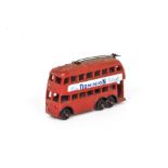 A Taylor & Barrett Small Trolleybus, red body, black poles and wheels, 'Use Dominion Petrol'