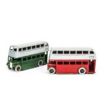 Dinky Toys 29c Double Deck Buses, 1st type early post-war issues, one dark green lower body, grey