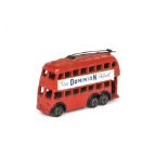 A Barrett & Sons Small Trolleybus, red body, black poles and wheels, 'Use Dominion Petrol'