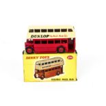 A Dinky Toys 290 Double Deck Bus, 3rd type, red lower deck, cream upper deck, 'Dunlop'