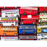 Unboxed Corgi Double Decker Buses, in various liveries, mostly Routemasters including open top