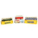 French Dinky Toy Buses, 29d Somua-Panhard Paris Bus, green/cream, 29f Chausson AP521 Autocar, blue/