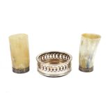 A pair of horn beakers mounted in silver, hall marked Sheffield, 1997, Merriman Silver Ltd (Philippa