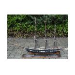 A large scale 3-Masted 'Man of War' Sailing Ship, constructed in wood with full rigging details,