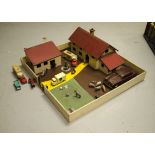 Wooden Farm and Britains Animals and Diecast Toys, Farm including House and out building on wooden