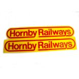 Hornby Railways Perspex Shop Display Signs, two yellow with red writing Hornby Railways, probably