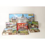 Unmade HO Scale Kit Buildings by Faller, later issues in brown boxes, including B-911 town set,