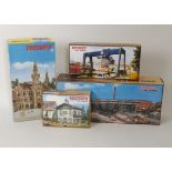 Unmade HO Scale Kit Buildings by Vollmer, including engine sheds 5754 and 5758, Container crane