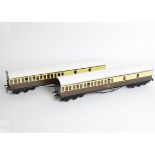 Two Finescale O Gauge Kitbuilt GWR Coaches, both brake/3rds in brown/cream, nos 4019 and 4635,