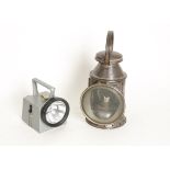 Two LMS/BR Lamps, an LMS 3-aspect oil lamp with red, green and clear aspects, Sherwoods burner