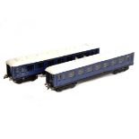 Two Repainted/Modified O Gauge Continental-style Coaches, metal bodies by unknown maker, approx