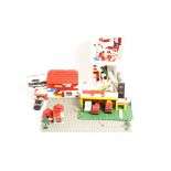 1960's and later Lego, including 1960s Garage with an up and over door, Trees, red, white, clear and