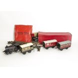 Hornby O Gauge Clockwork Trains, BR black no 40 tank locomotive (mech tested ok), no 2 LNER van,