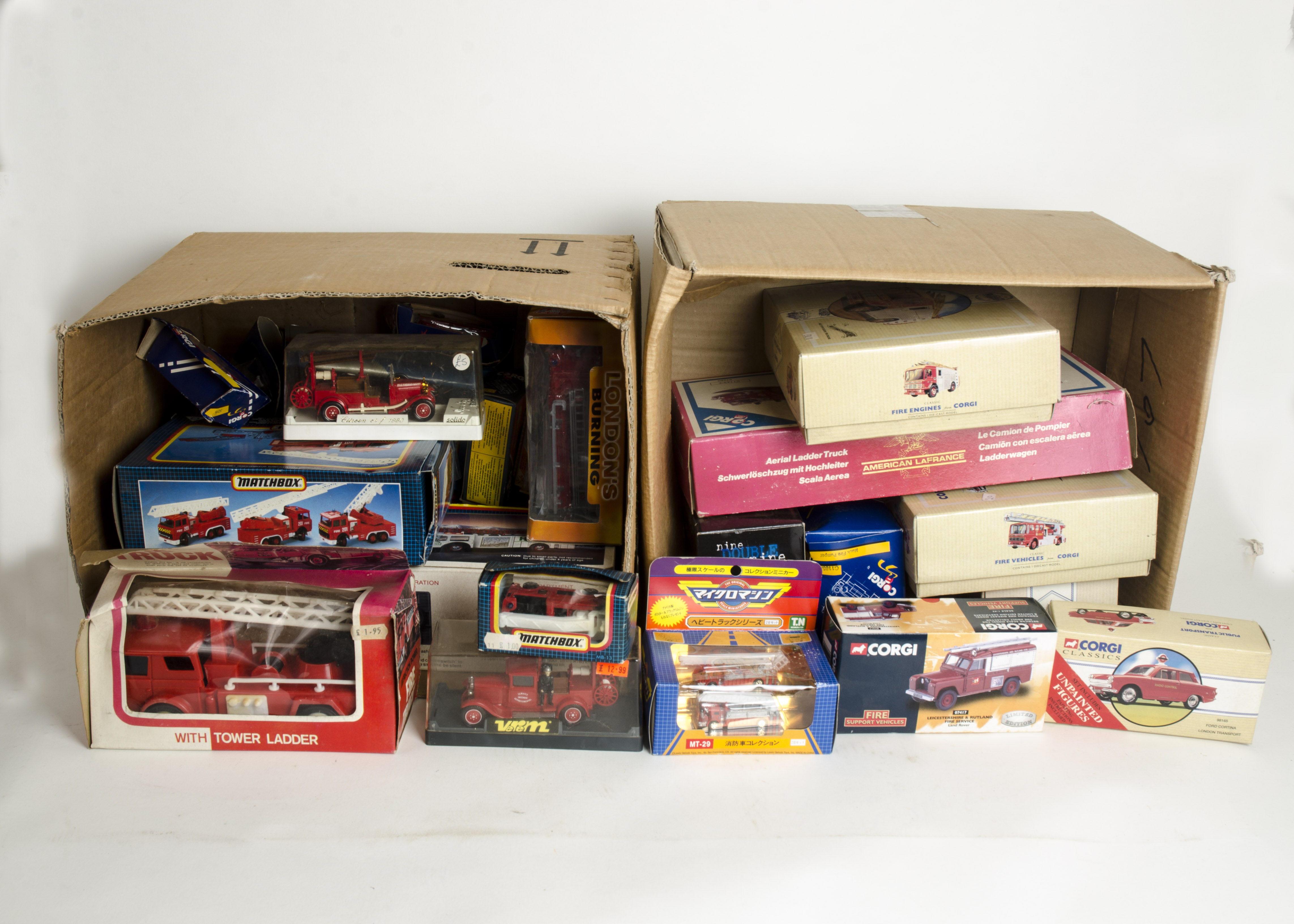 Vintage and Modern Fire Engines and Associated Vehicles, a boxed collection in various scales,