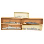 Bassett-Lowke 1:1200 Waterline Models, 'Delhi', 'Eagle', 'Brooklyn', 'Wichita' and an unmarked