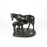 A Kasli Russian bronzed cast iron group of a horse and foal, signed 'Kascu', height 31 cm