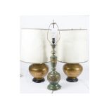 A group of four 20th Century metalwork lamp bases, one pair with a golden copper colour effect