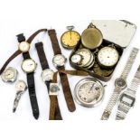 A group of watches, including mid-sized chromed watches marked Waterproof with 15j movements, a