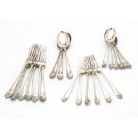 A George V silver part canteen of cutlery from Mappin & Webb, including three tablespoons, six