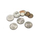 A small collection of Victorian and later coins, including three crowns, 1890, 1891, 1898, along
