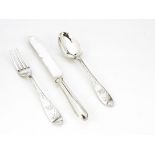 A Victorian silver three piece eating or christening set from West & Son, the spoon and fork dated