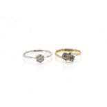 A 9ct gold illusion set diamond flower head ring, size O, together with an art deco style diamond