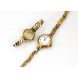 Two vintage 18ct gold cased ladies wristwatches, one older trench style on a 15ct gold bracelet,