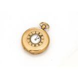 A George V 9ct gold half hunter pocket watch, 48mm, with black roman numerals to outer window,
