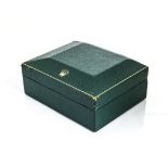 A c1950s Rolex "Coffin" wristwatch box, ref. 67.00.3, in sea green and heightened with gilt lines