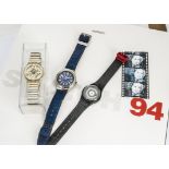 Three c1990s Swatch wristwatches, including Point of View in black and white polystyrene box and