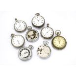 A group of pocket watches, including a Victorian silver example, a silver JW Benson and others,