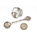 A vintage Maria Theresa thaler coin bracelet, together with a spoon created from a Maria Theresa