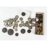 A collection of George V half crowns and florins and other coins, including 15 ozt of silver