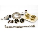 A quantity of silver and gem set jewellery, including a Celtic circular brooch, various gem set